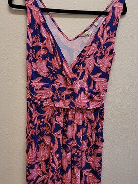 Boden Effie V-Neck Jersey Dress Strawberry Daiquiri Wild Flora Pockets Size 6R